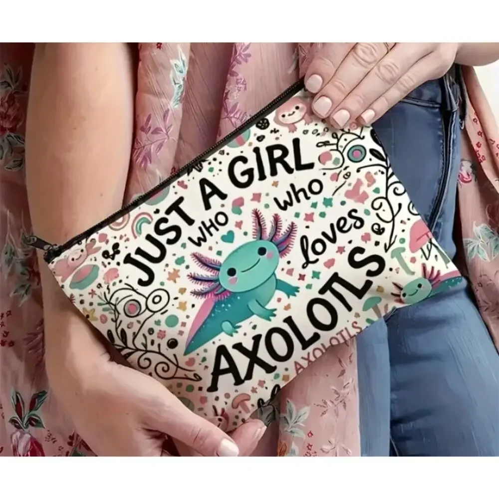 Axolotl Cosmetic Pouch | Just a Girl Who Loves Axolotls Makeup Bag | New